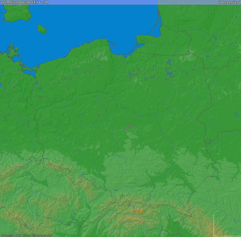 Mapa wyładowań Polska 2024-05-10 (Animacja)