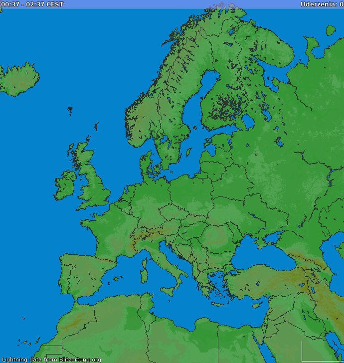 Mapa wyładowań Europa 2024-04-25 14:24:51 CEST