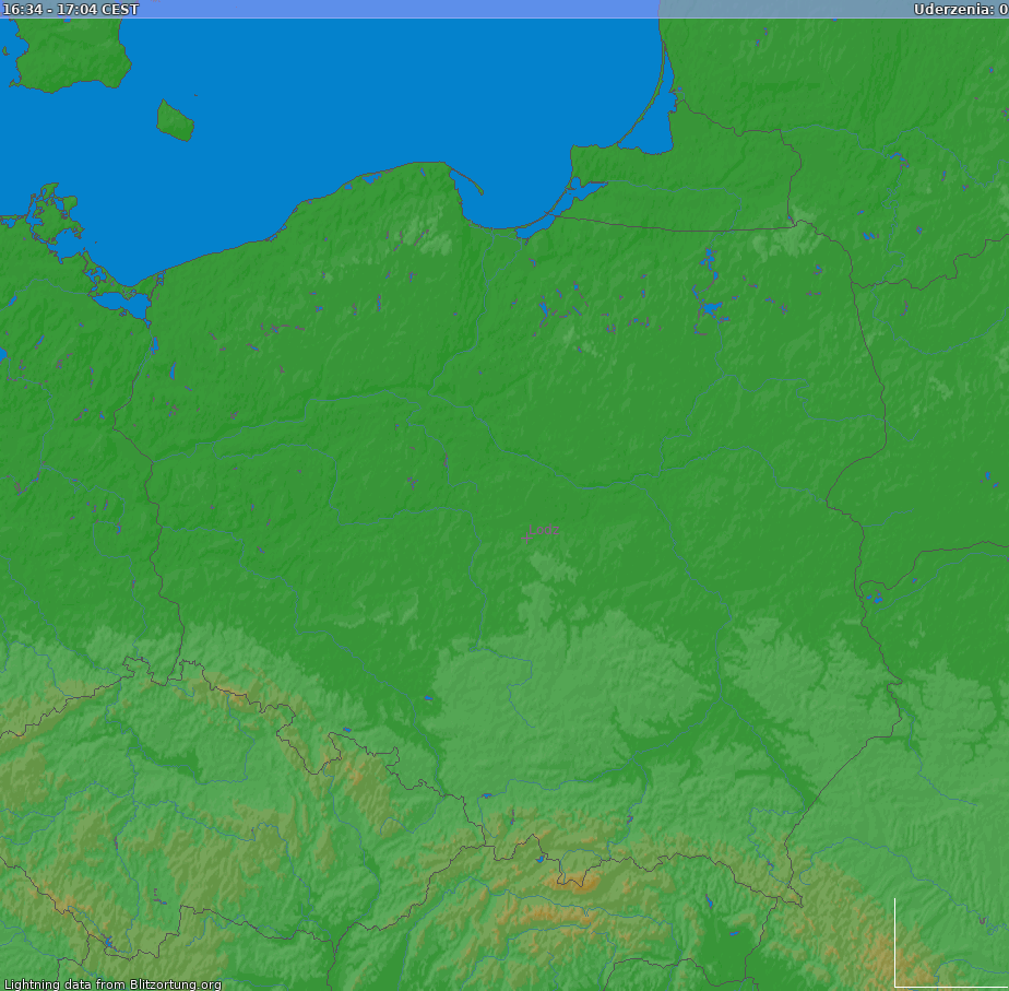 Lightning map Poland 2024-02-22 17:44:37 CET