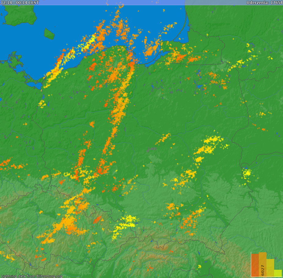 Mappa dei fulmini Polonia 25.03.2023 05:30:06 CET
