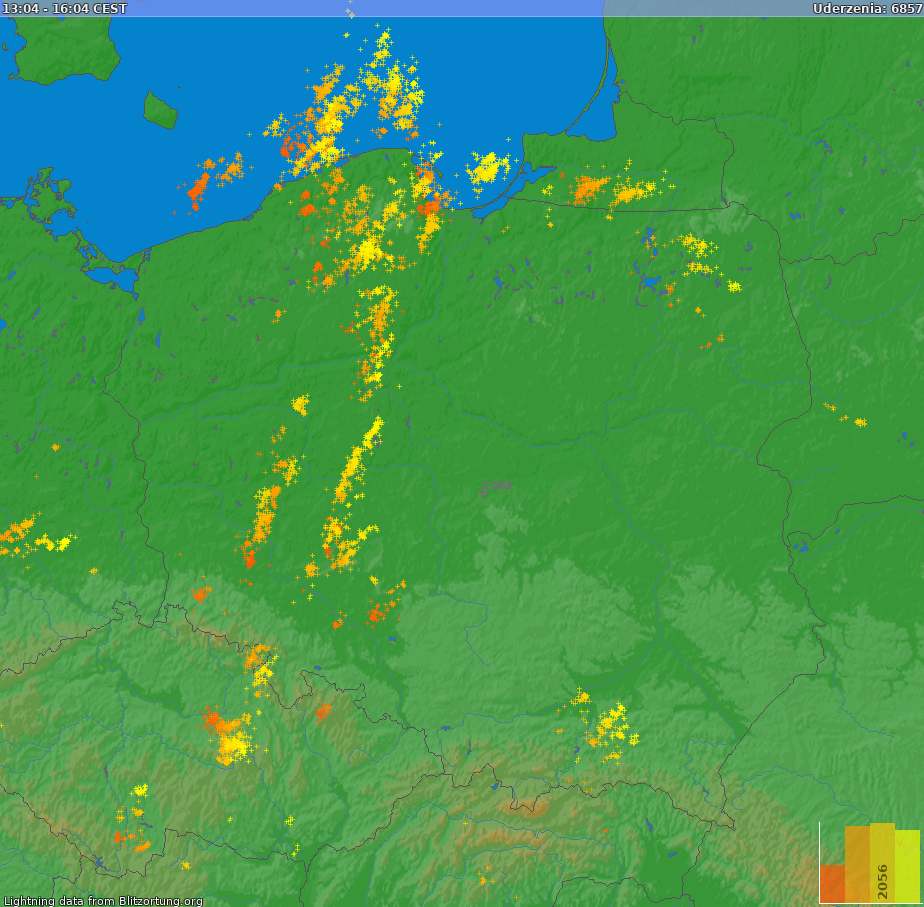 Lightning map Poland 2024-02-22 19:44:26 CET