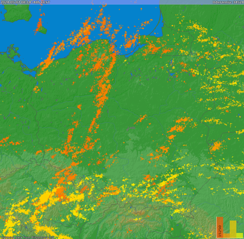 Lightning map Poland 2024-02-22 19:03:22 CET